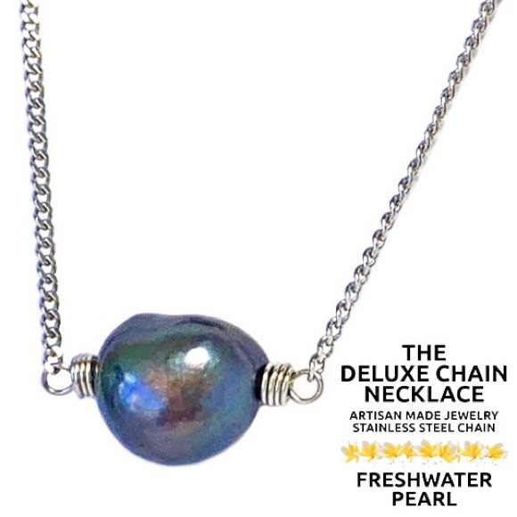 Island Sunset Artisan Deluxe Chain Necklace Xl Freshwater Pearl-Stainless Steel